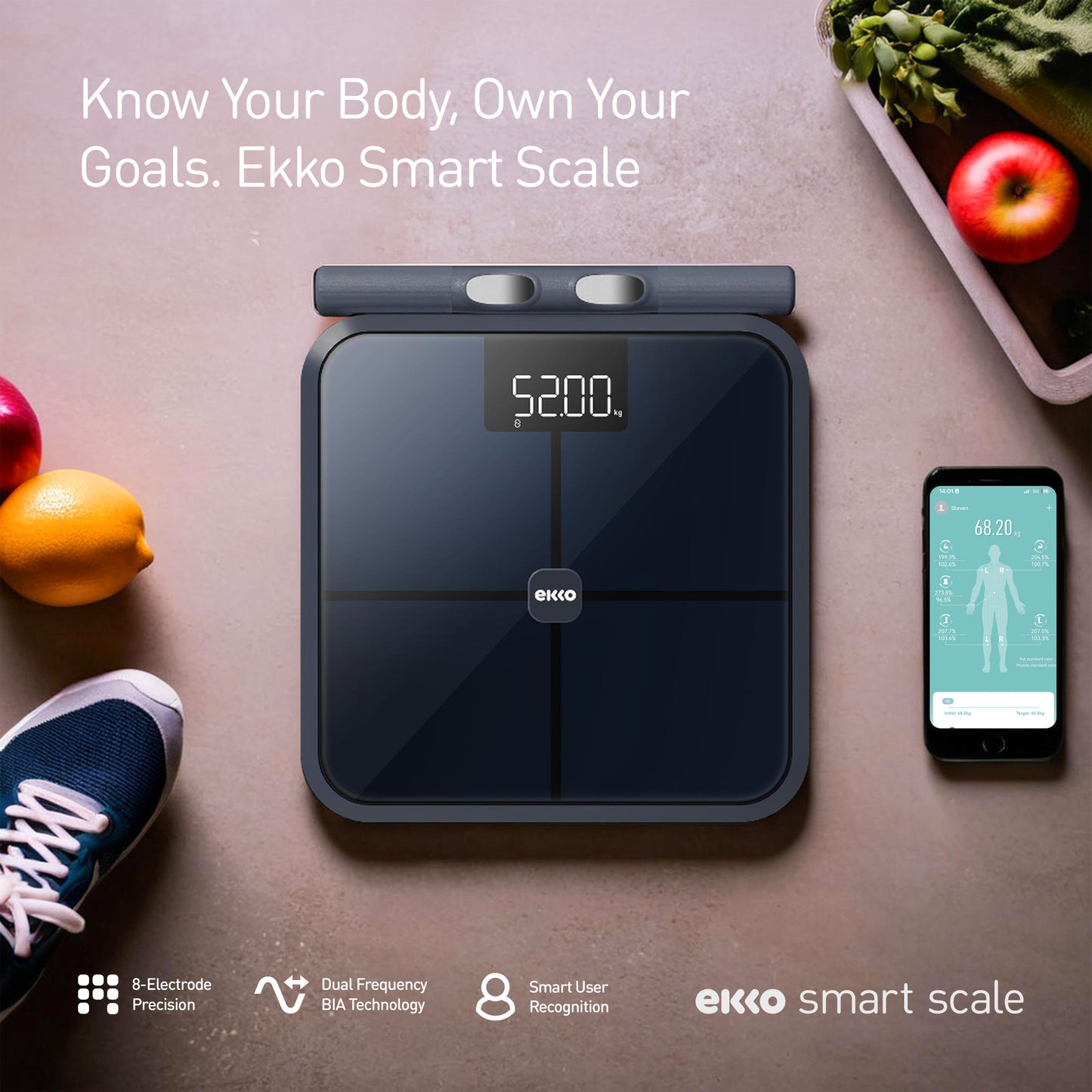 Ekko Smart Body Fat Scale with 18 Health Parameter Fitness Tracking App