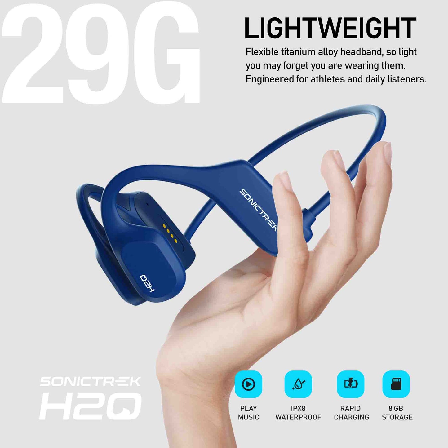 Sonictrek H2O Wireless Earbuds For Swimmers With Inbuilt Music Player