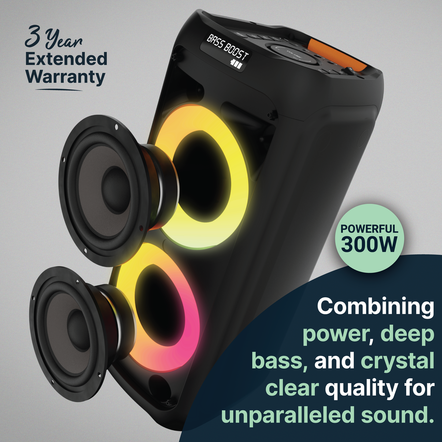Majority PS Mega Series Party Speaker: 4 Sizes With Karaoke, PA, And LED Party Lights