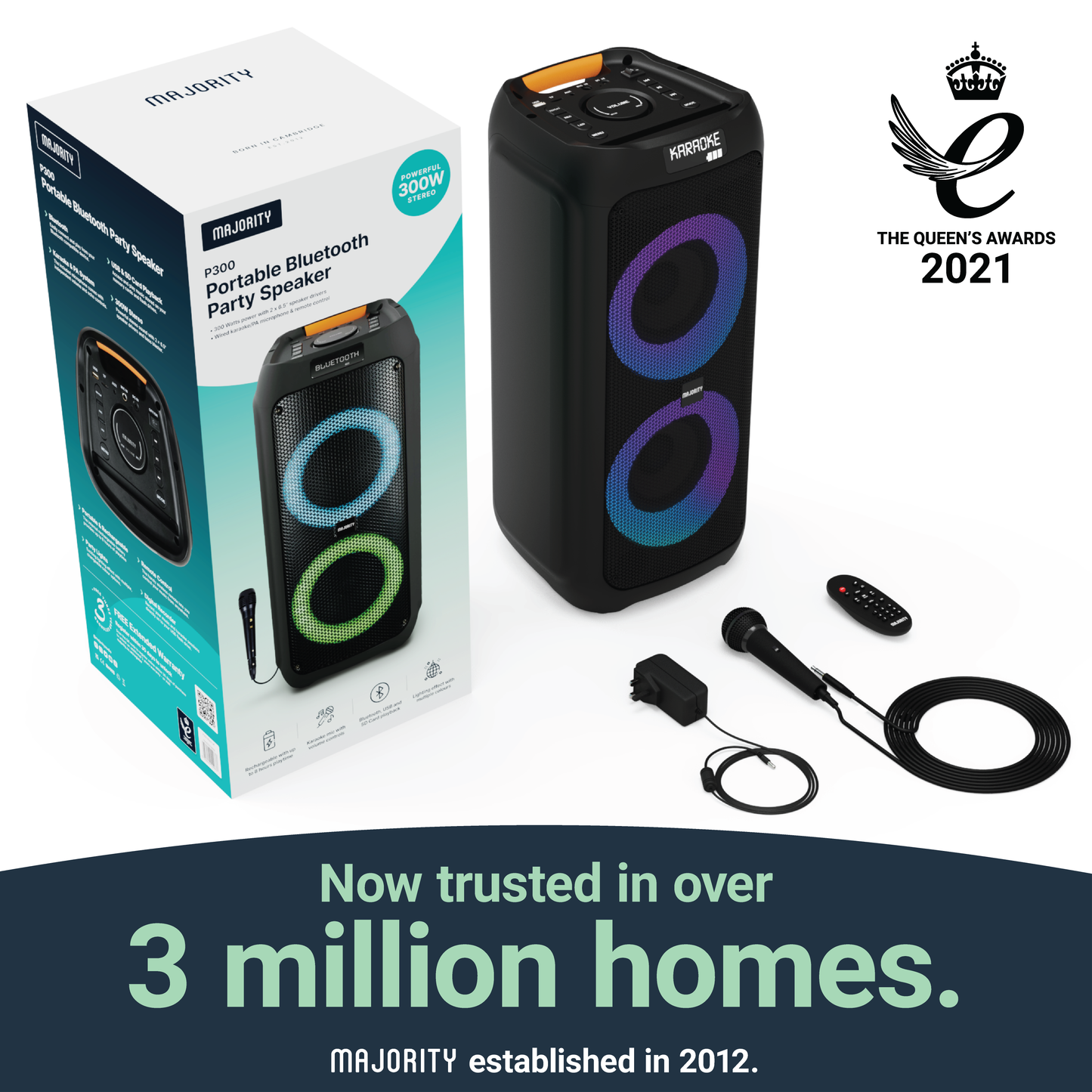 Majority PS Mega Series Party Speaker: 4 Sizes With Karaoke, PA, And LED Party Lights