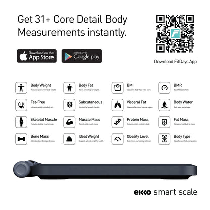 Ekko Smart Body Fat Scale with 18 Health Parameter Fitness Tracking App