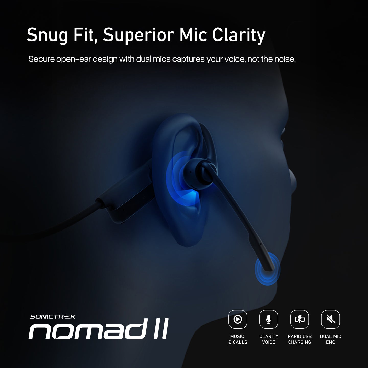 Sonictrek Nomad 2 Wireless Open Ear Headset With Boom Mic detail view 5