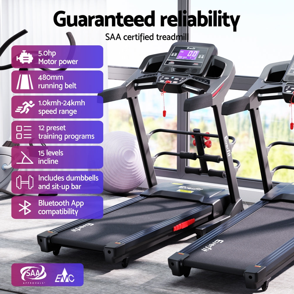 Everfit High Performance 480mm Incline Treadmill With Sit Up Bar And Bluetooth detail view 4
