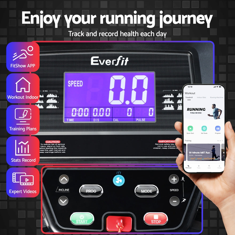 Everfit High Performance 480mm Incline Treadmill With Sit Up Bar And Bluetooth detail view 5