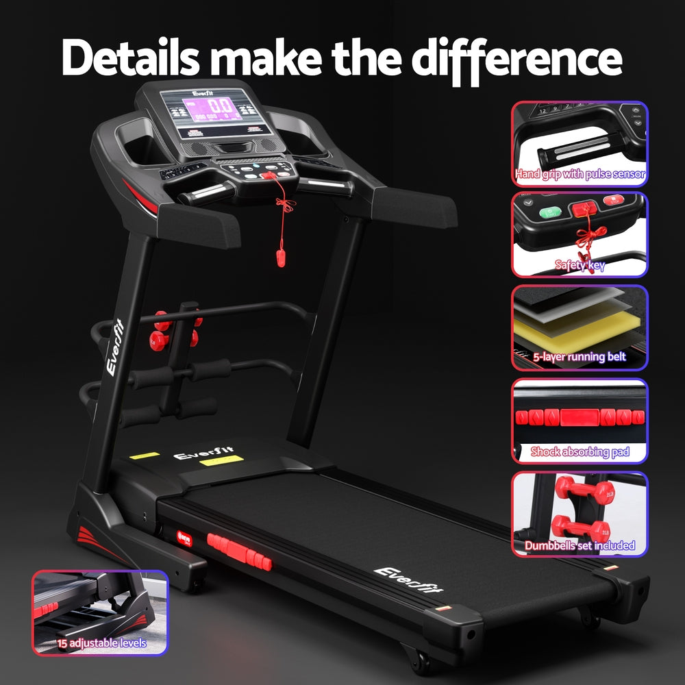 Everfit High Performance 480mm Incline Treadmill With Sit Up Bar And Bluetooth detail view 6