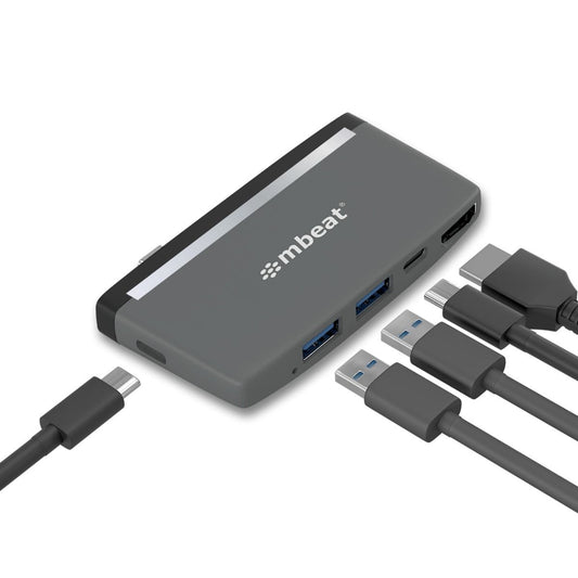 mbeat Essential Pro 5-in-1 USB- C Hub With 4K HDMI, USB-C PD Pass Through Charging, USB 3.0 x 2, USB-C x 1