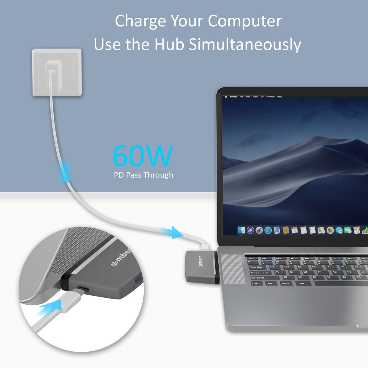 mbeat Essential Pro 5-in-1 USB- C Hub With 4K HDMI, USB-C PD Pass Through detail view 5