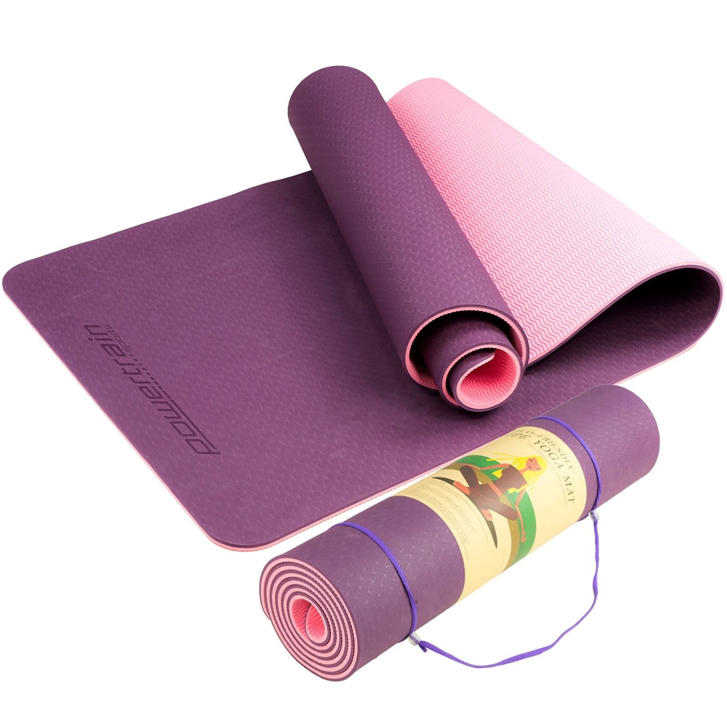 Powertrain Eco-friendly Dual Layer Yoga Mat With Non-slip Surface And Carry Strap