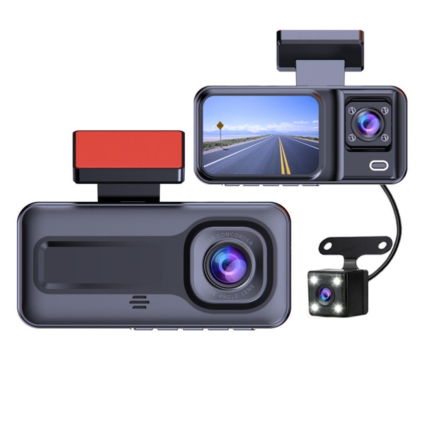 Front and Rear Triple Lens Dash Cam 1080P HD Three-Lens Driving Recorder