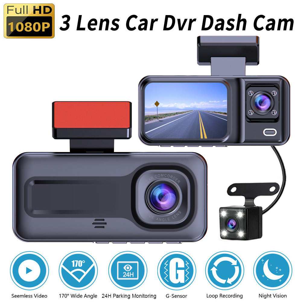 Front and Rear Triple Lens Dash Cam 1080P HD Three-Lens Driving Recorder detail view 2