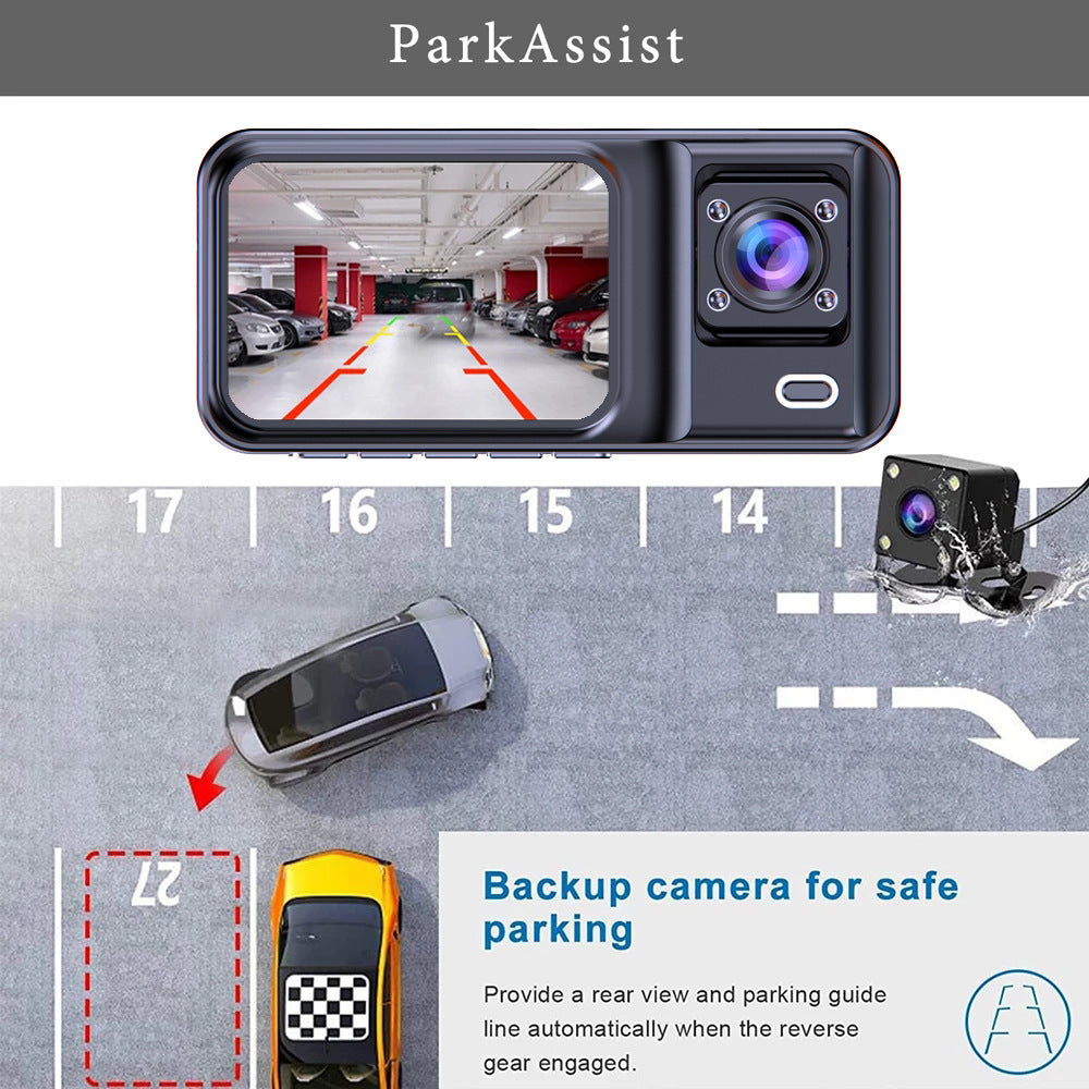 Front and Rear Triple Lens Dash Cam 1080P HD Three-Lens Driving Recorder detail view 6