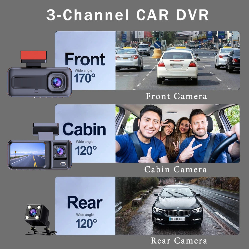 Front and Rear Triple Lens Dash Cam 1080P HD Three-Lens Driving Recorder detail view 7