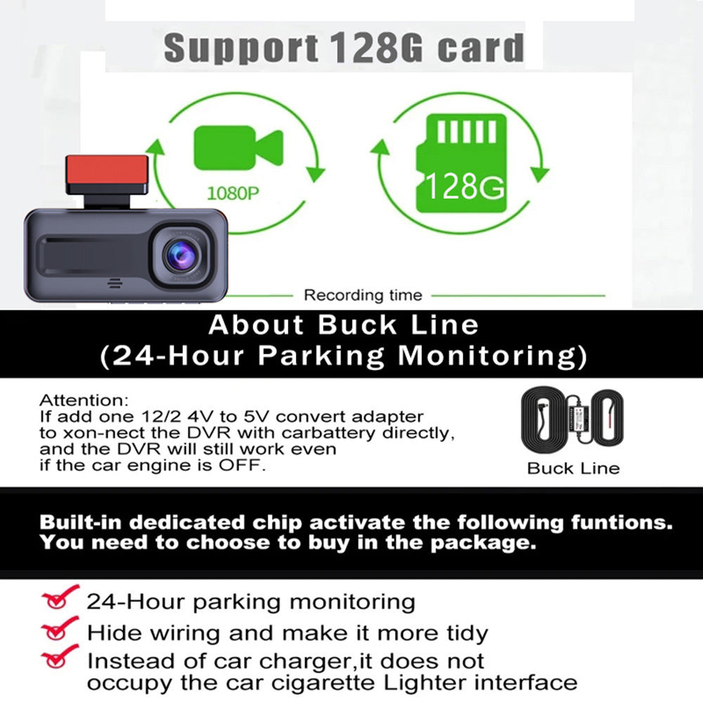 Front and Rear Triple Lens Dash Cam 1080P HD Three-Lens Driving Recorder detail view 8