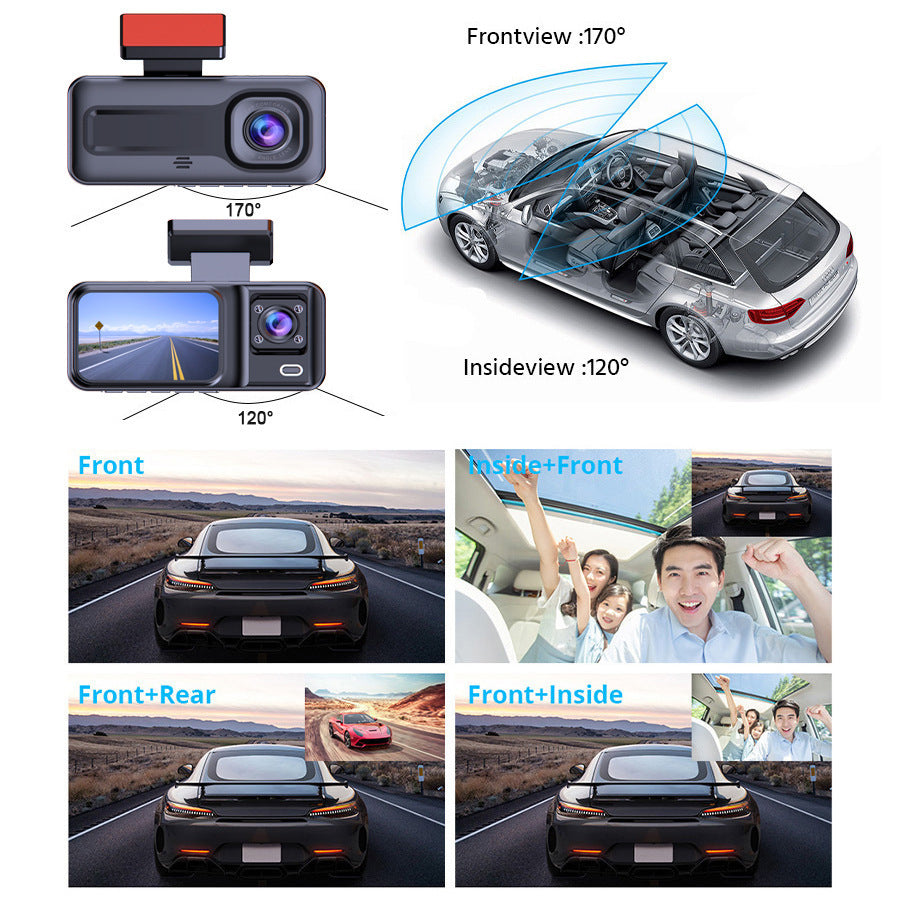 Front and Rear Triple Lens Dash Cam 1080P HD Three-Lens Driving Recorder detail view 9