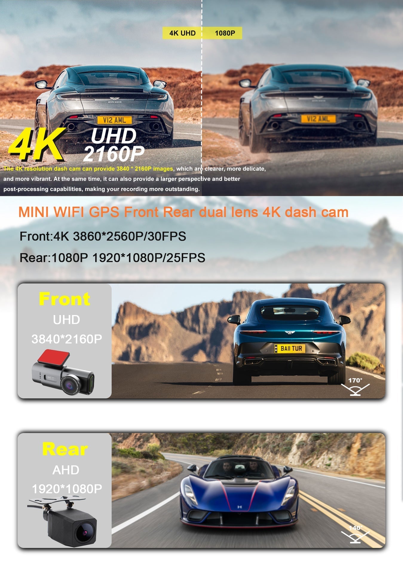 Dashtek Argus II 4K Wifi Dual Front And Rear Dash Cam With 64GB Memory Card detail view 8