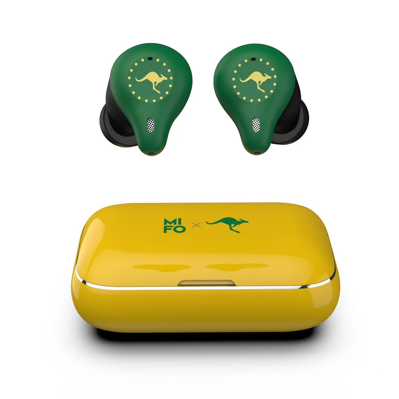 Mifo O5 Plus Gen 3 Aussie Sport limited-edition earbuds and charging case