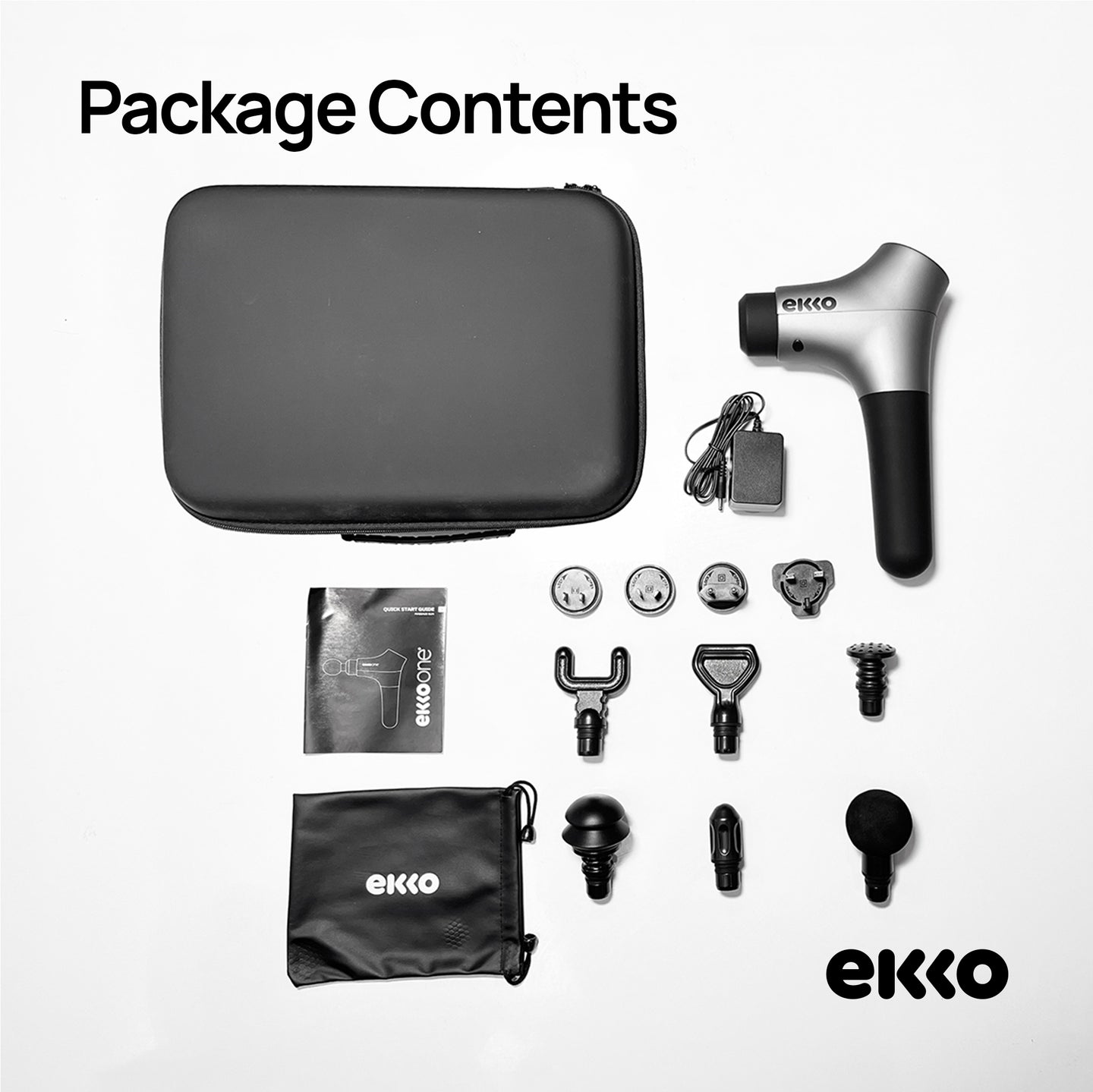 Ekko One Percussive Therapy Sports Massager package contents