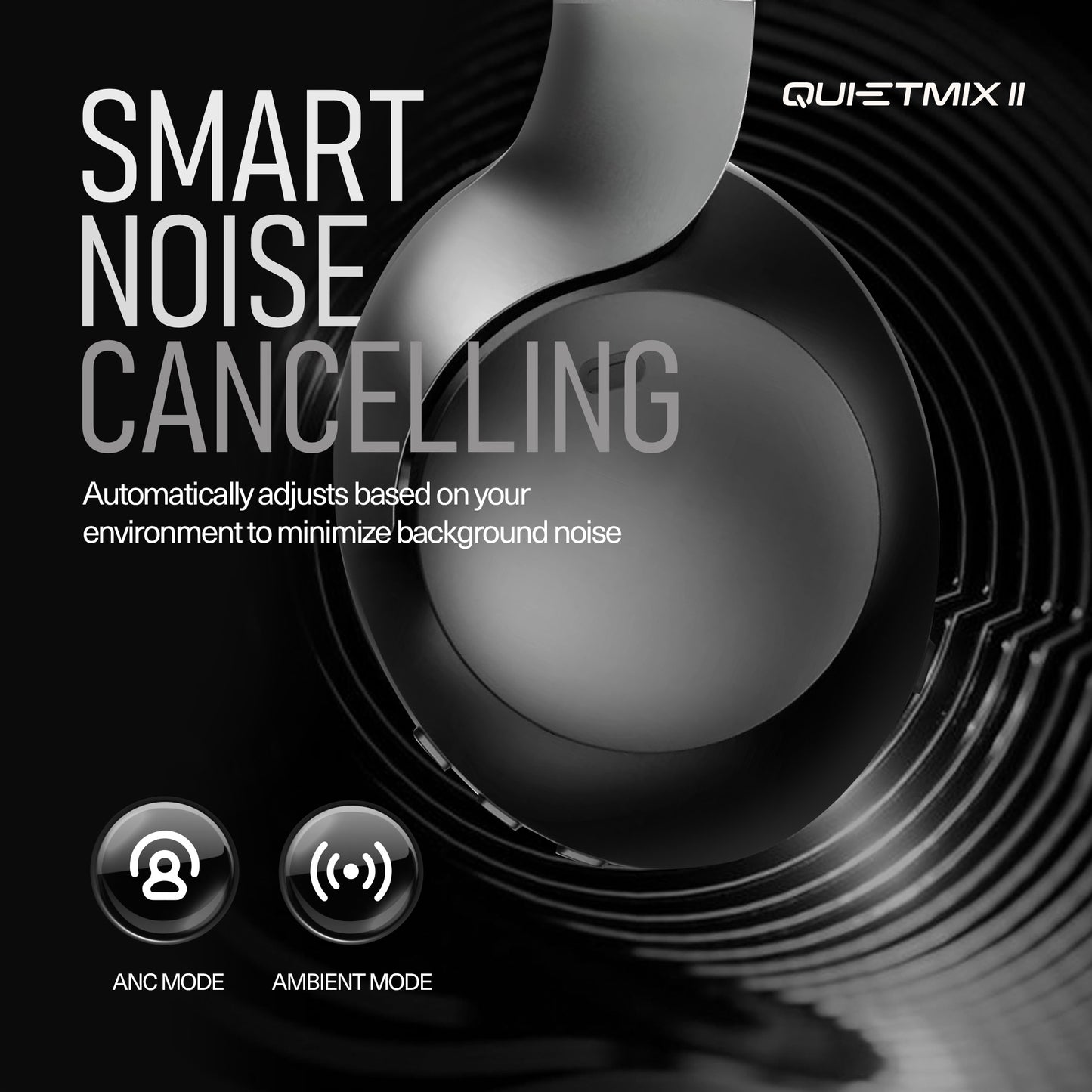 Sonictrek QuietMix II Active Noise Canceling Wireless Headphones With SmartQ Silencing Technology