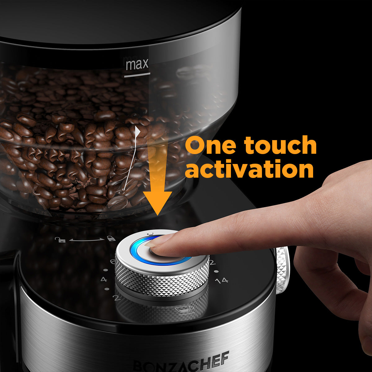 Bonzachef Perfect Grind 2 Electric Coffee Grinder touch controls