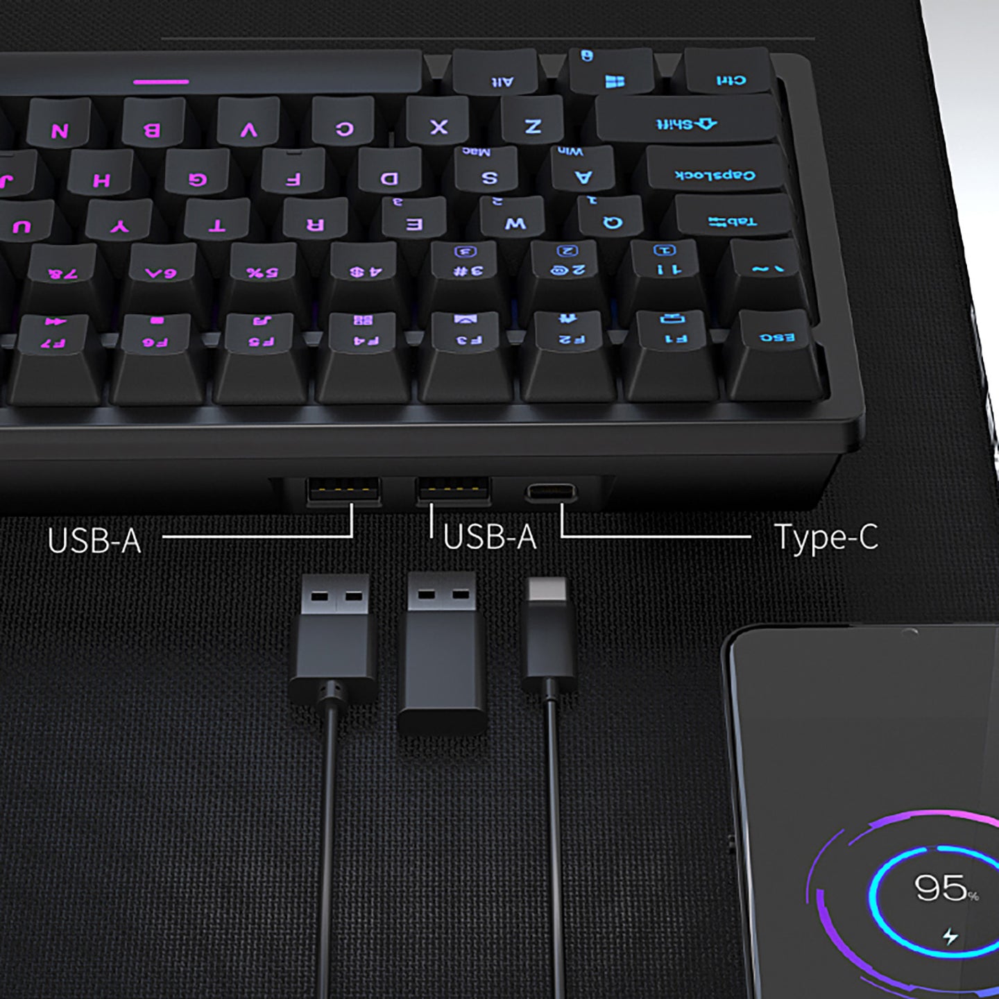 Nuraboost Blade Smart Mechanical Keyboard With USB Hub And Hot Swappable Keys detail view 2