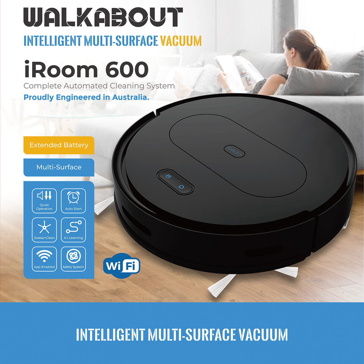 Walkabout iRoom 600 Smart Robot Vacuum and Mop with App package contents