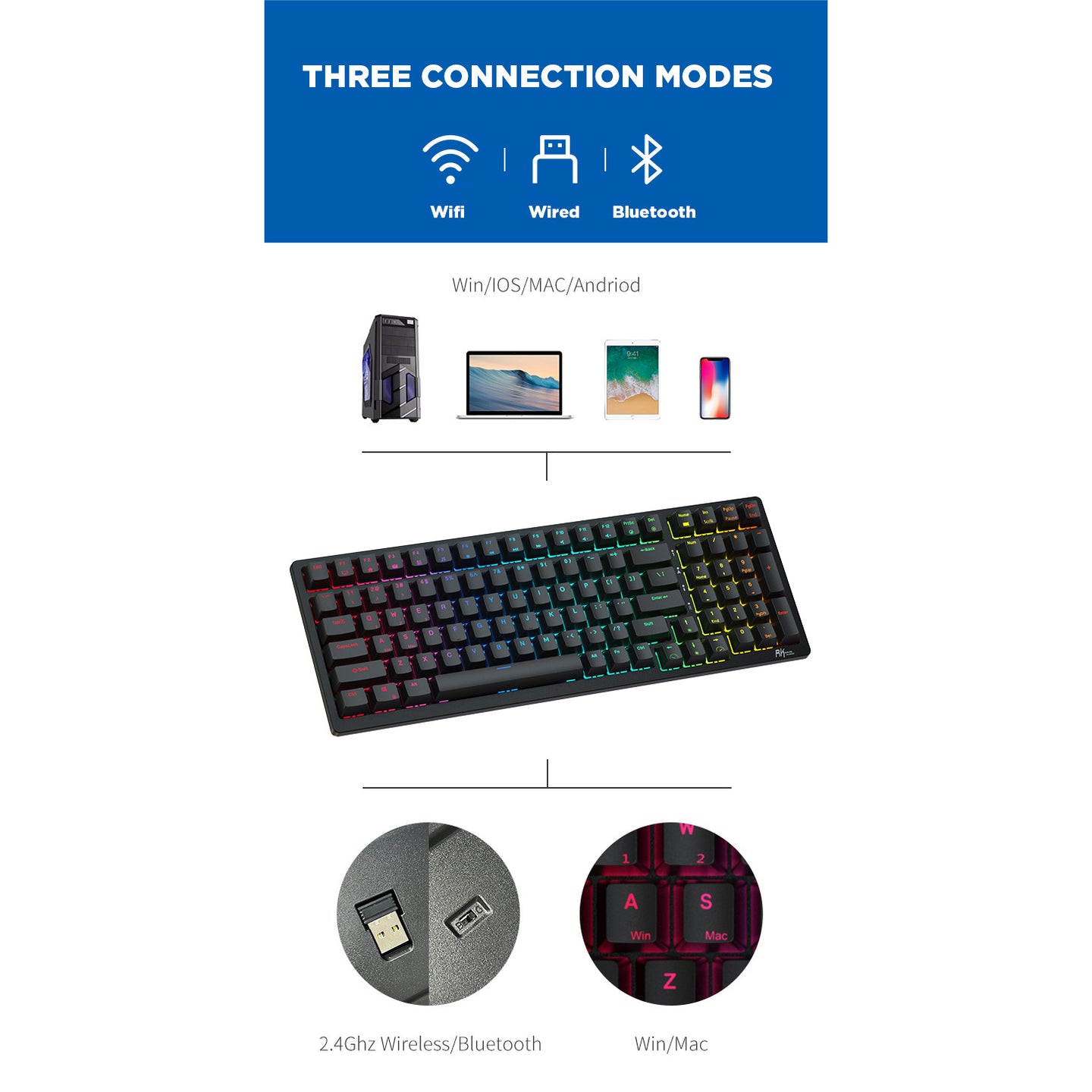 Nuraboost Blade Smart Mechanical Keyboard With USB Hub And Hot Swappable Keys detail view 3